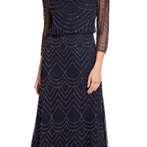 Beaded Blouson Dress with Three Quarter Sleeves - Picture 5 of 5